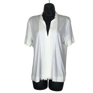 Akris Punto Cream Short Sleeve V-neck  Blouse Size 14